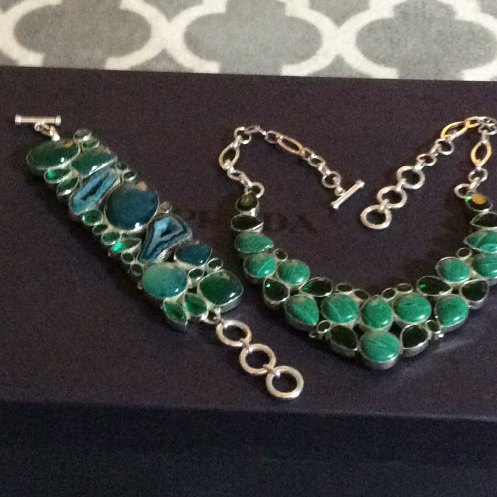 Hand made sterling and green Quartz set huge!